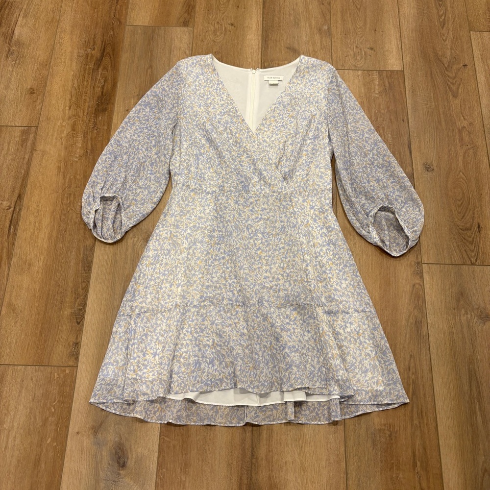 Club Monaco Printed Pitched Sleeve Faux Wrap Cotton Silk Chiffon Dress Sz 8 View 5
